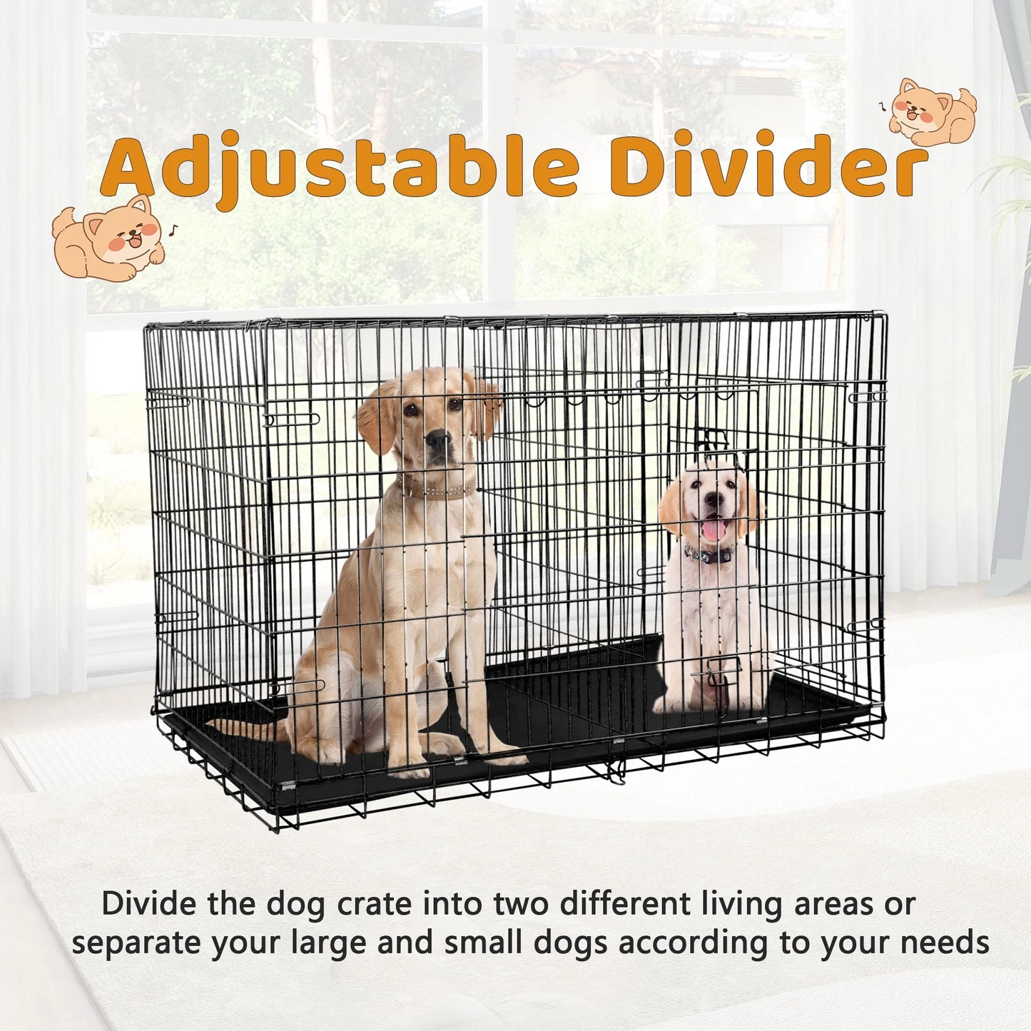 42 Inch Dog Crate, Dog Crates and Kennels Foldable Large Dog Crate for Large Dogs with Handle Double-Door Outdoor Metal Wire Dog Cage with Plastic Tray for Medium Dogs, Pink