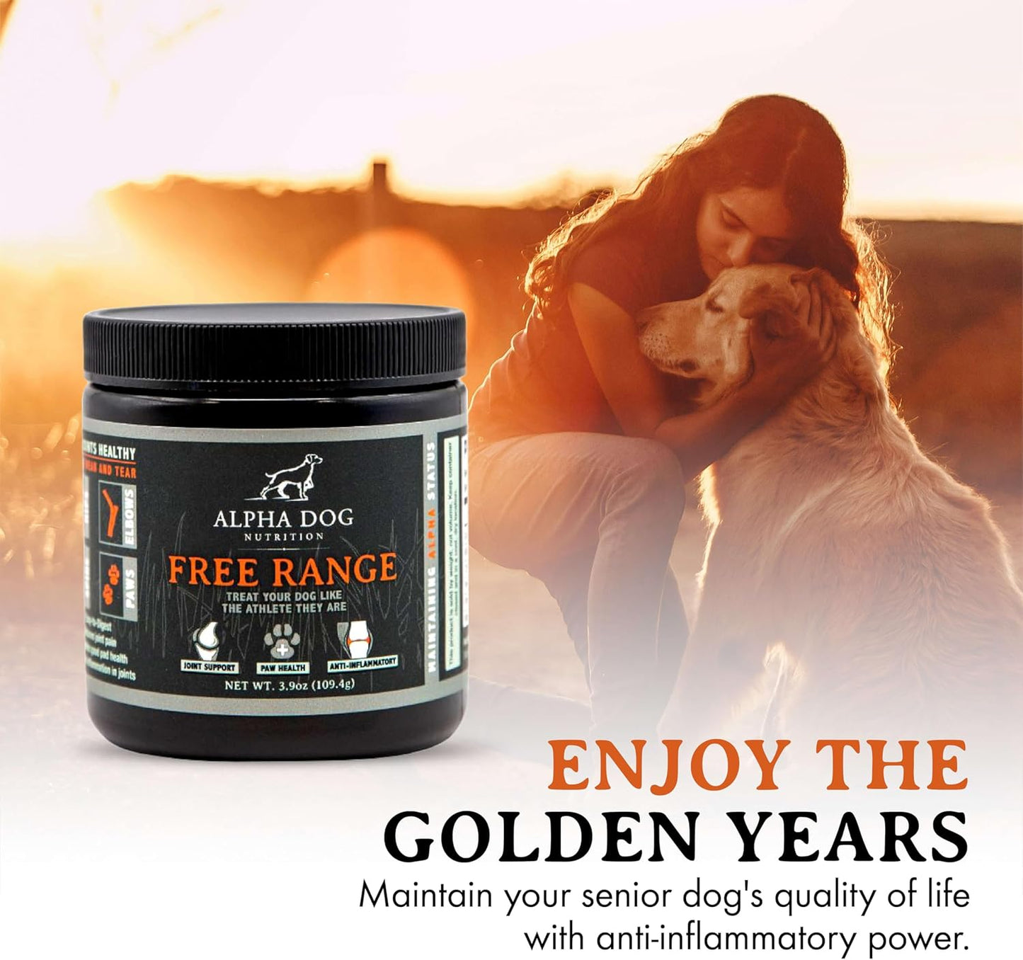 Free Range Joint Health Enhancer Supplement Powder for Dogs by - Premium Dog Arthritis Vitamins to Care for Joints - Contains Glucosamine, Chondroitin, MSM, Vitamin E, & More