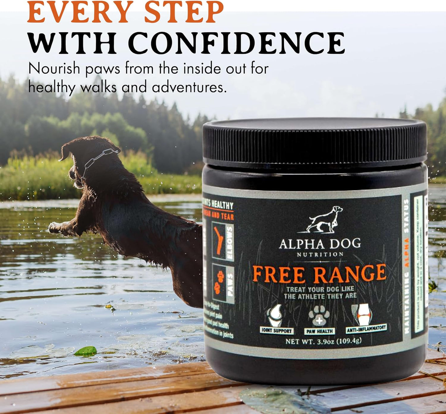Free Range Joint Health Enhancer Supplement Powder for Dogs by - Premium Dog Arthritis Vitamins to Care for Joints - Contains Glucosamine, Chondroitin, MSM, Vitamin E, & More