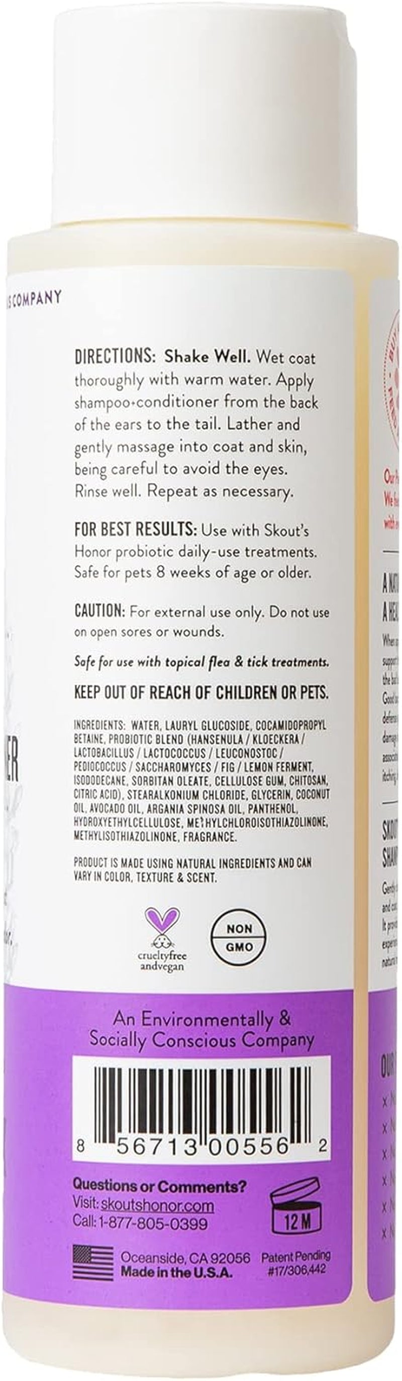 Probiotic Pet Shampoo & Conditioner with Avocado Oil & Omega-3S, 97% Natural, Paraben & Sulfate-Free, Cruelty-Free, 16Oz, Lavender