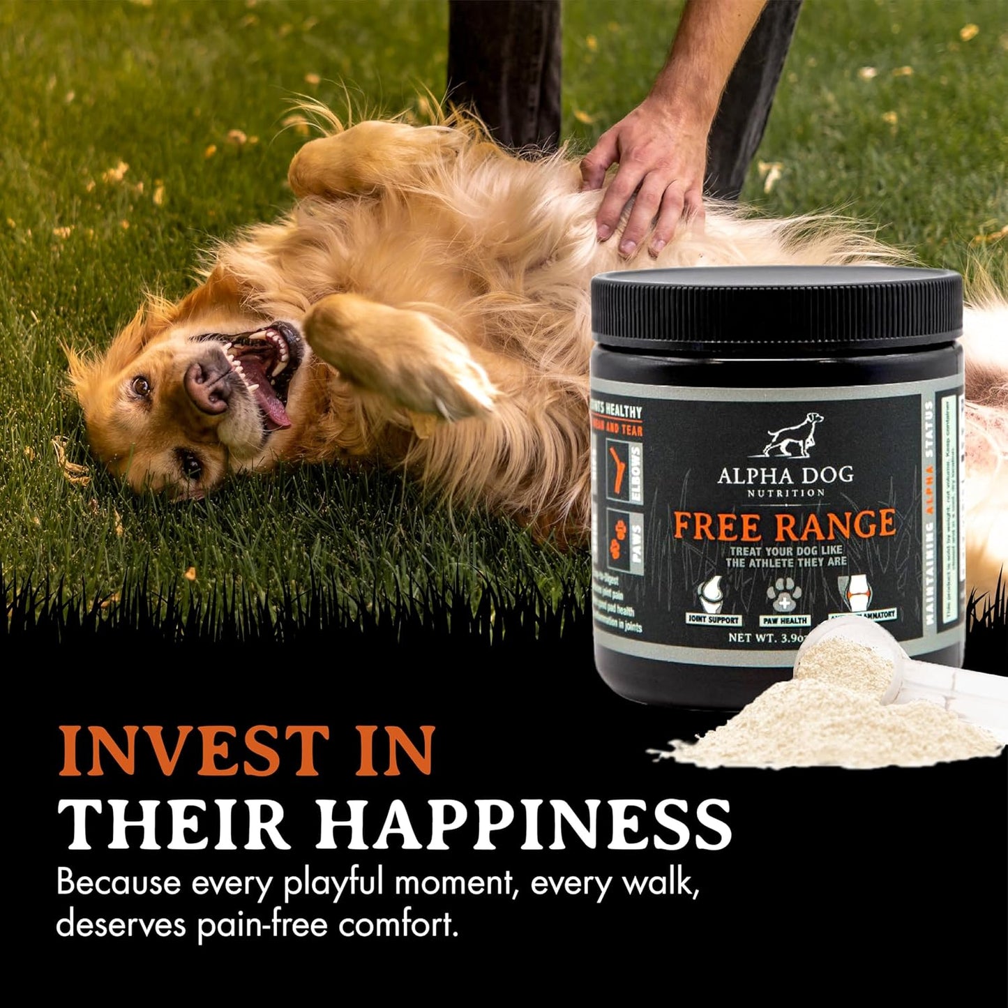 Free Range Joint Health Enhancer Supplement Powder for Dogs by - Premium Dog Arthritis Vitamins to Care for Joints - Contains Glucosamine, Chondroitin, MSM, Vitamin E, & More