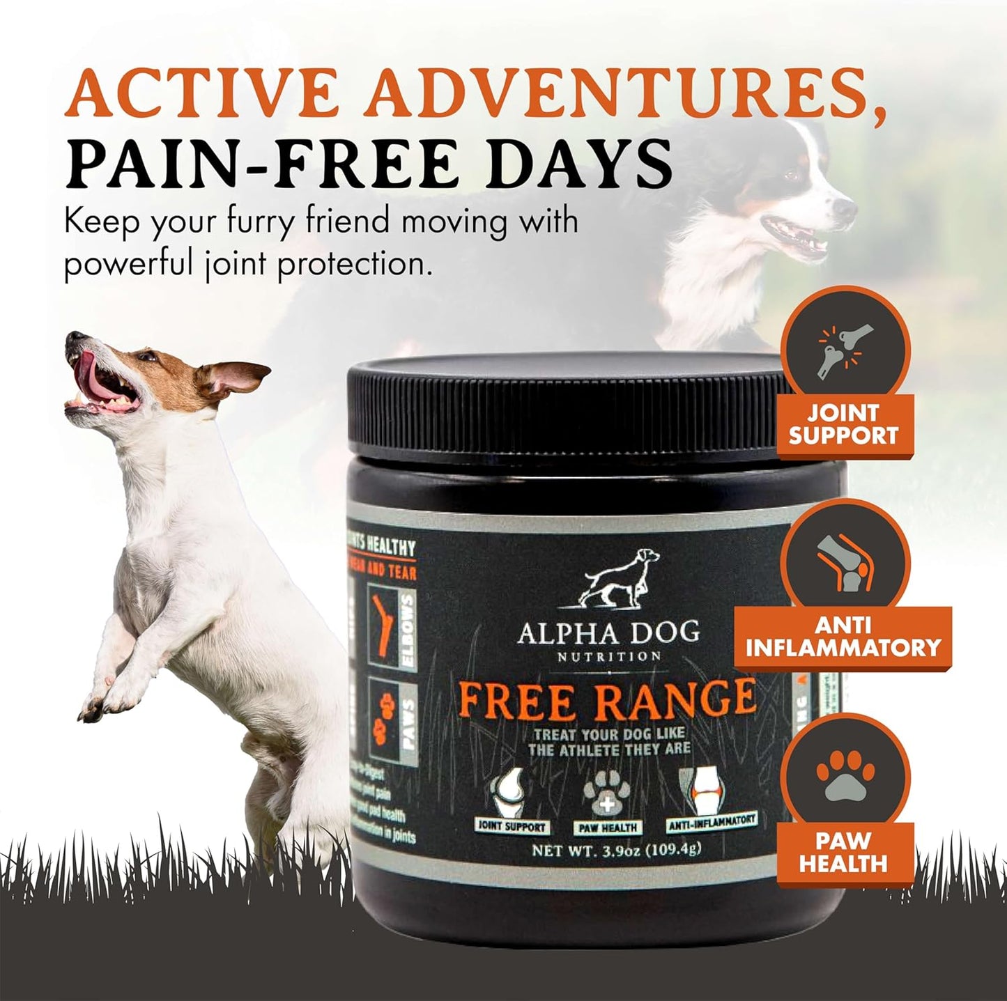 Free Range Joint Health Enhancer Supplement Powder for Dogs by - Premium Dog Arthritis Vitamins to Care for Joints - Contains Glucosamine, Chondroitin, MSM, Vitamin E, & More