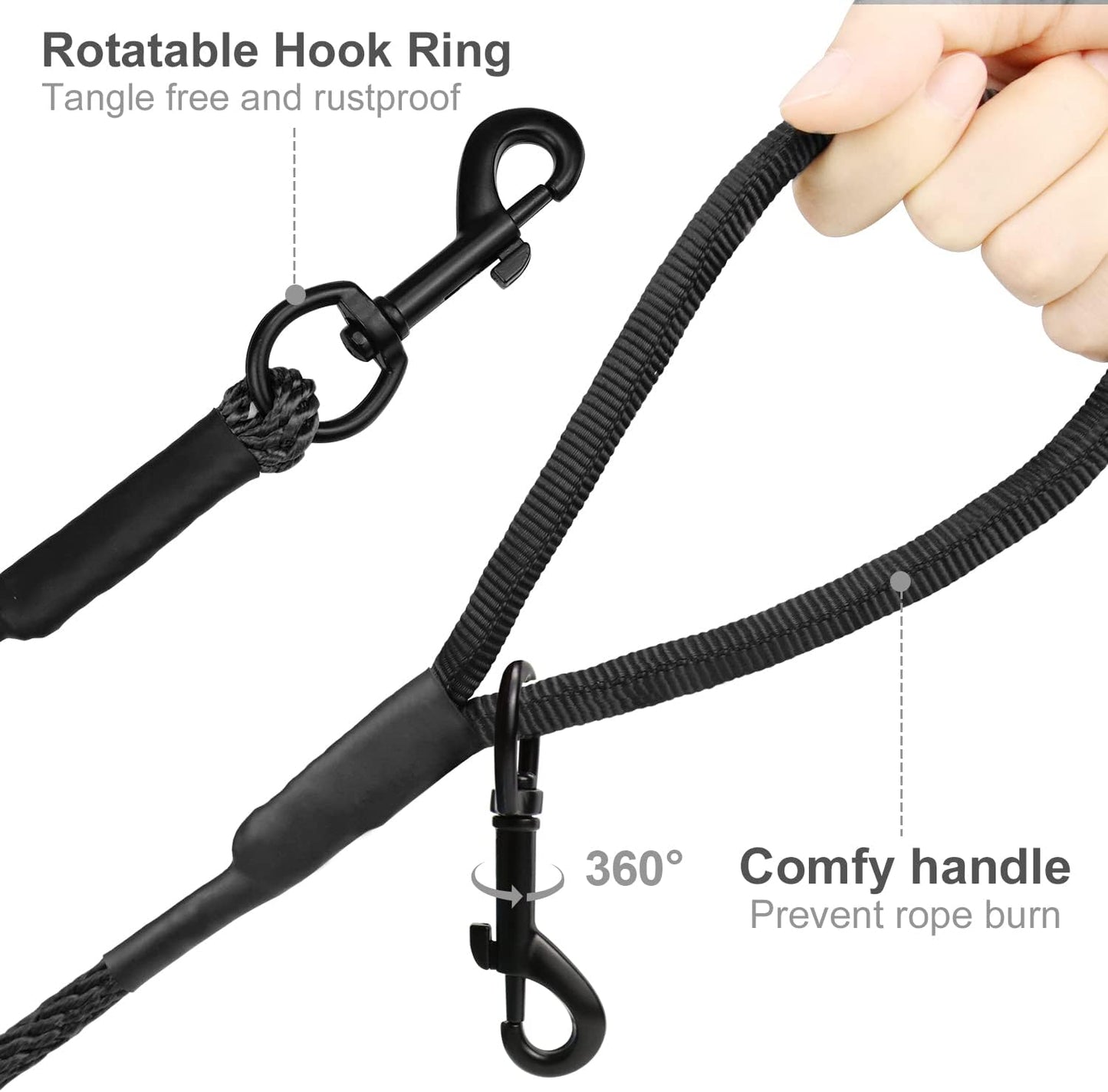 Long Dog Training Leash, 30 FT Tie Out Rope Check Cord with Padded Handle, Reflective Recall Lead for Puppy and Small Dogs, Black