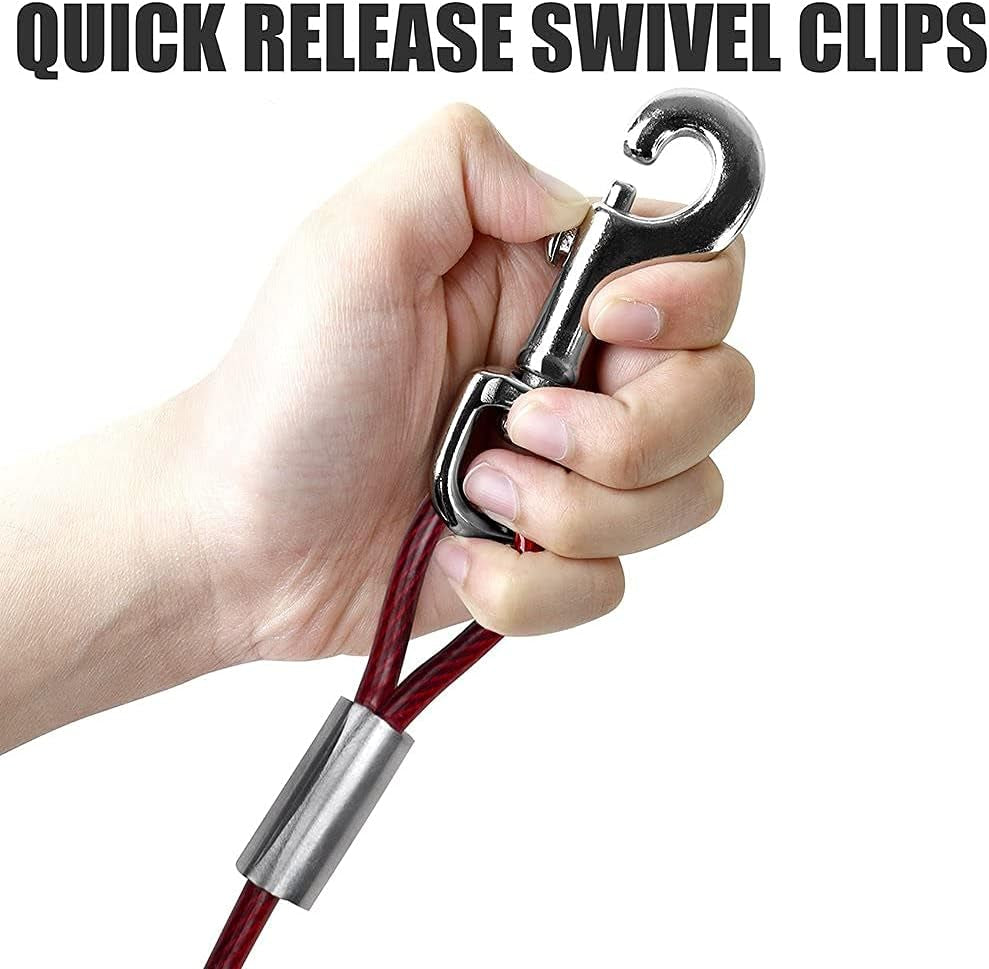 Dog Tie Out Cable 60 Feet - Heavy Duty Dog Lead up to 125 Pounds with Trolley System - Reflective, Rust-Free, Quick Release Swivel Clips & Shock Spring, Tangle-Free Dogs Runner for Yard(Red Single)