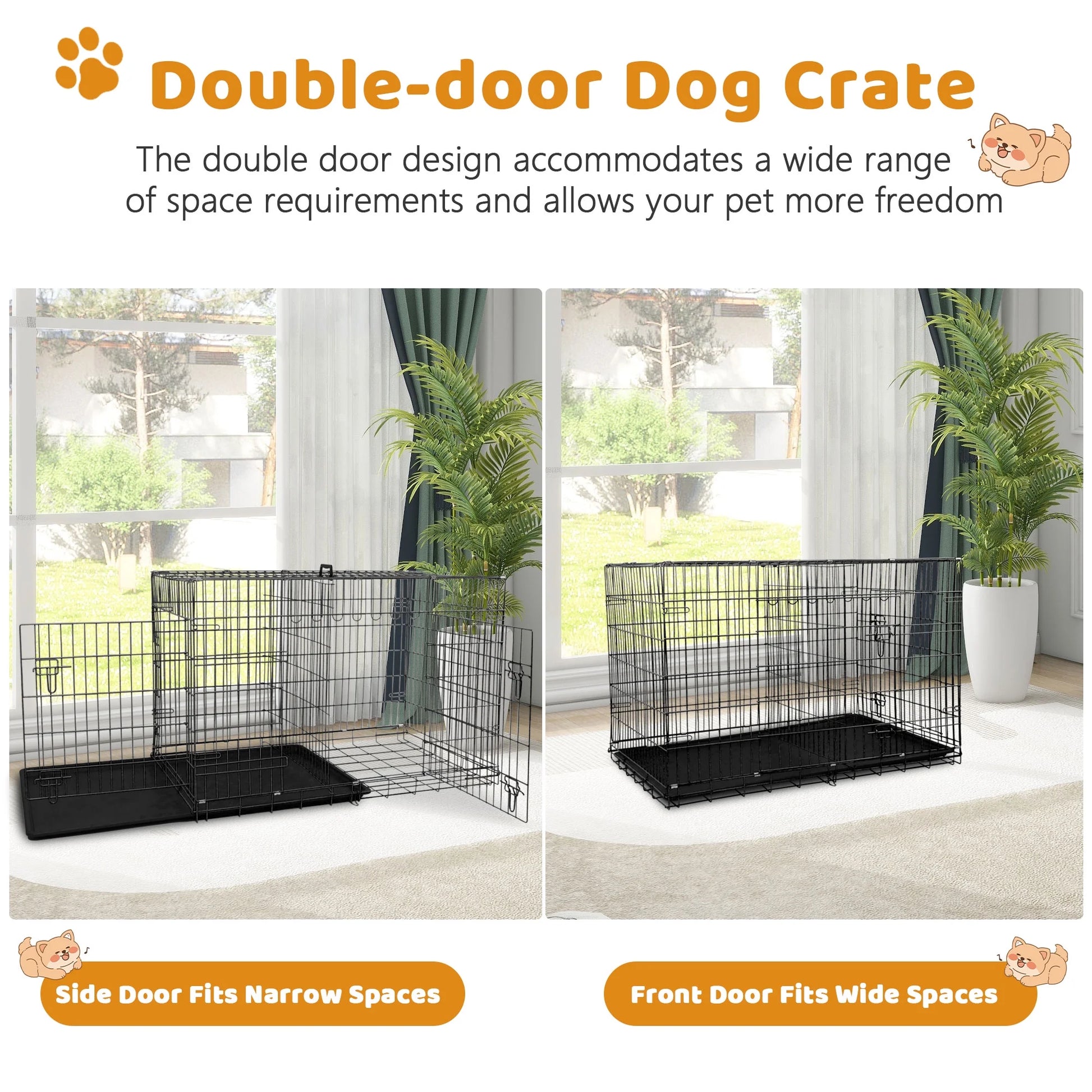 42 Inch Dog Crate, Dog Crates and Kennels Foldable Large Dog Crate for Large Dogs with Handle Double-Door Outdoor Metal Wire Dog Cage with Plastic Tray for Medium Dogs, Pink