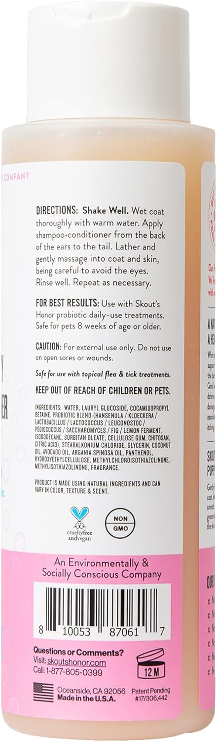 Probiotic Pet Shampoo & Conditioner with Avocado Oil & Omega-3S, 97% Natural, Paraben & Sulfate-Free, Cruelty-Free, 16Oz, Happy Puppy