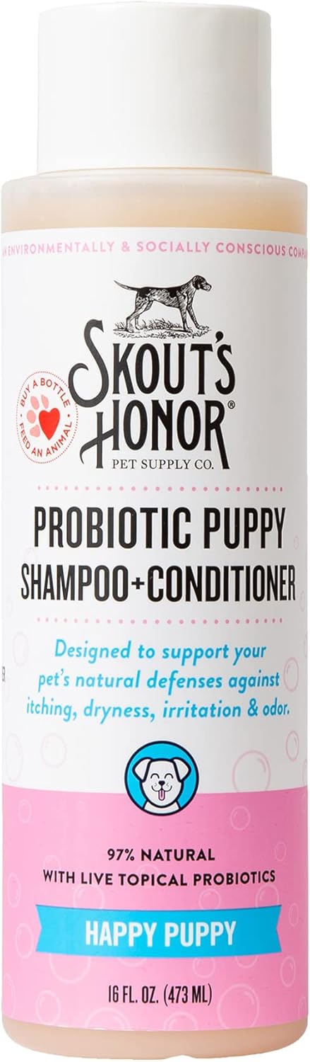 Probiotic Pet Shampoo & Conditioner with Avocado Oil & Omega-3S, 97% Natural, Paraben & Sulfate-Free, Cruelty-Free, 16Oz, Happy Puppy