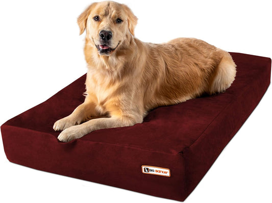 Barker Beds Sleek Dog Bed for Large Sized Dogs (Large, Burgundy) – 7" Thick Soft & Comfortable Orthopedic Cushion – Durable & Washable Microsuede Cover – Made in USA
