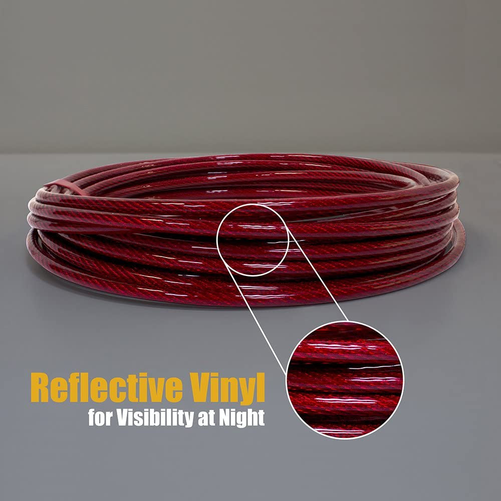 Dog Tie Out Cable 60 Feet - Heavy Duty Dog Lead up to 125 Pounds with Trolley System - Reflective, Rust-Free, Quick Release Swivel Clips & Shock Spring, Tangle-Free Dogs Runner for Yard(Red Single)
