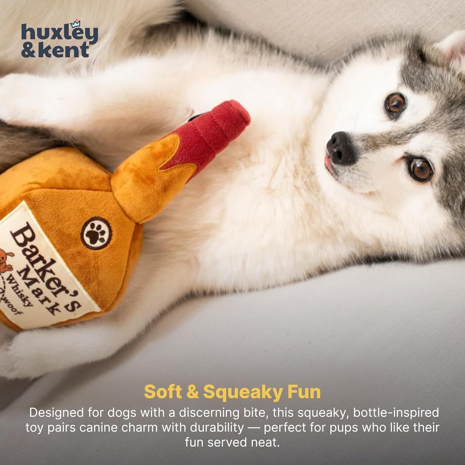 for Dogs - Barker'S Mark (Large) - Yappy Hour Power Plush Funny Dog Toy with Squeaker - Fun, Durable, and Safe - H&K Squeaky